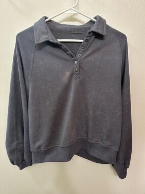 SHEIN Gray Washed Button-Collar Pullover